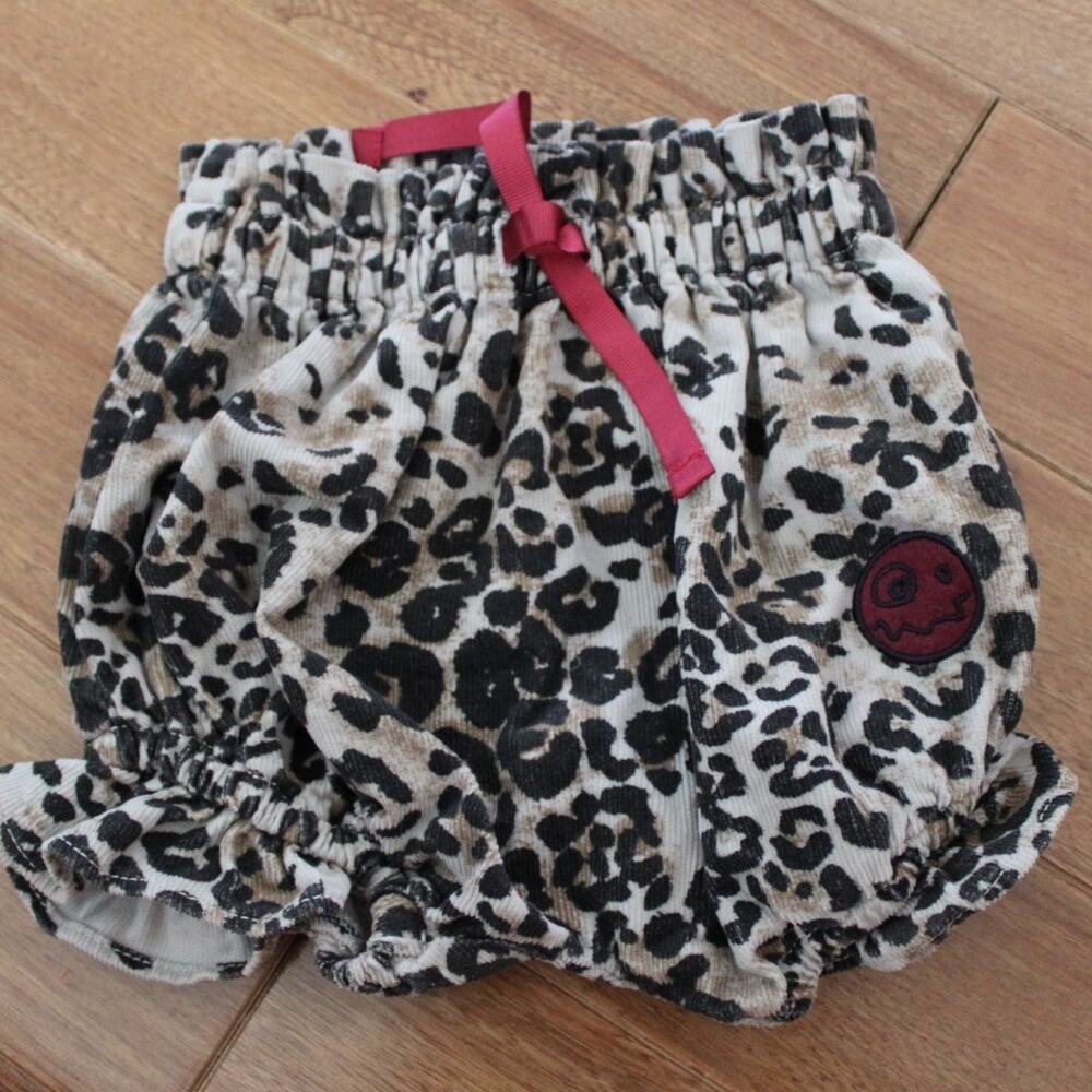 Loud Denim Apparel Girls Leopard‎ Print Ribbed Shorts Emoji Patch 12 Month